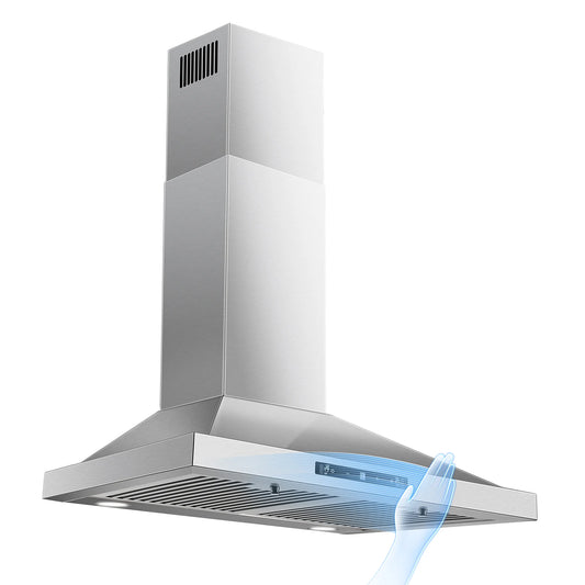 24 Inch Range Hood, Range Hood 450CFM, Wall Mount Kitchen Hood in Stainless Steel, Gesture Sensing & Touch Control 3 Speed Fan