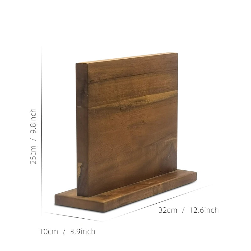 Hot-selling in Stock Double-sided Acacia Wood Magnetic Knife Holder Magnetic Knife Stand Kitchen Knife Organizer