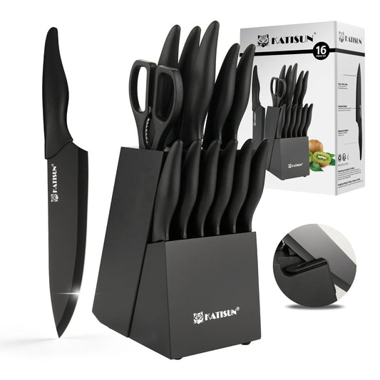 15+1 Pieces Professional Kitchen Knife Set with Plastic Cutting Board and Kitchen Shears and Non-slip PP Handle