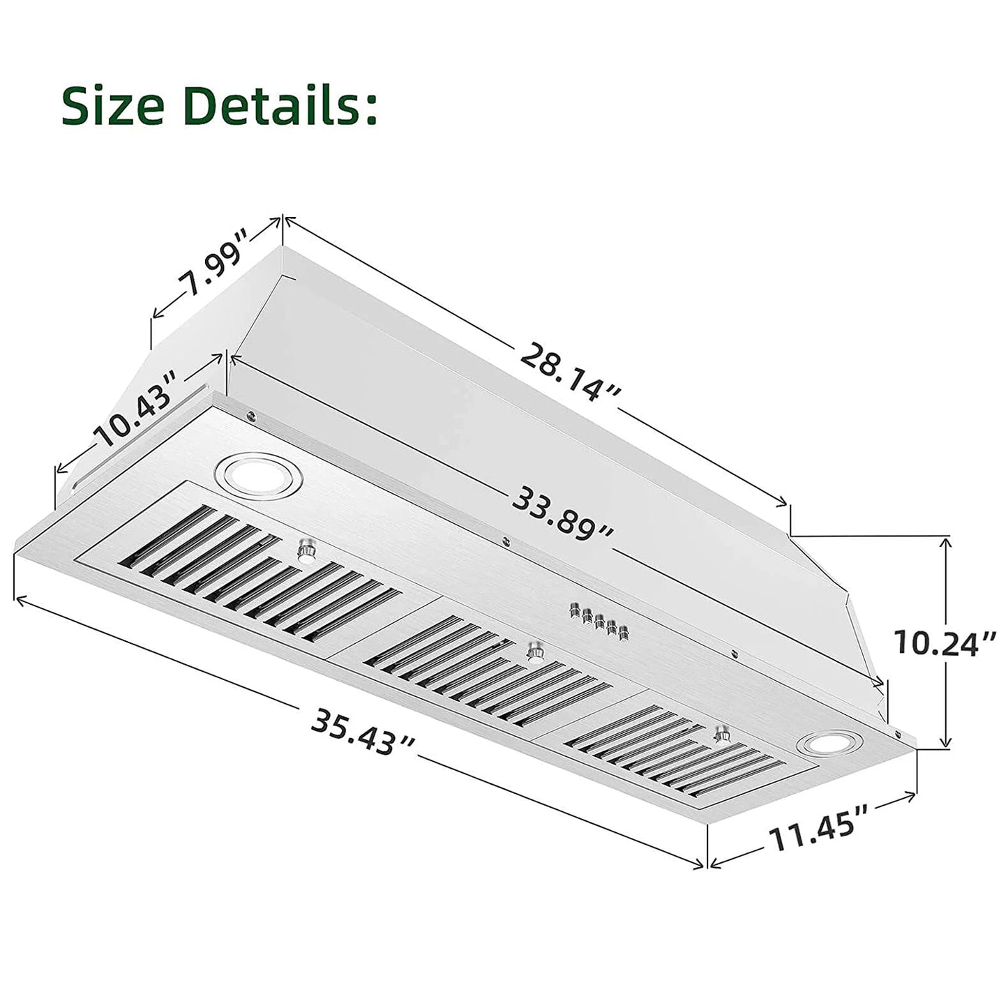 Range Hood Insert 36 Inch 600CFM Stainless Steel Household Built-in Vent Hood , Kitchen Ventilation Stove Exhaust Fan,