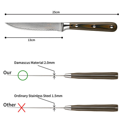 Kitchen Damascus Utility Steak Knife Set, 6-Piece Kitchen Knife Set with Bamboo Box,Non-slip G10 Ergonomic Triple Rivet Handle