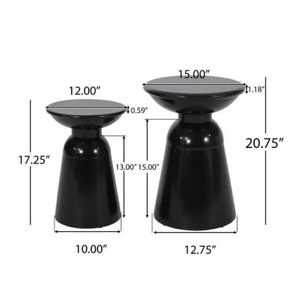 Serenita Set of 2 Black Outdoor Iron Side Tables Flared Design for Courtyard Garden Kitchen Dining Furniture