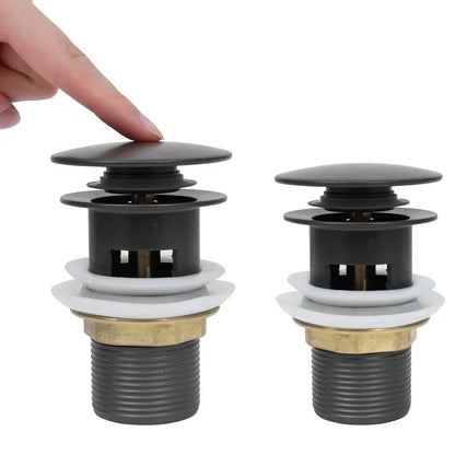 W2B VidaXL Grey 2.5x2.5x3.6\" Push Drain with Overflow Function for Kitchen and Bathroom Sinks and Basins