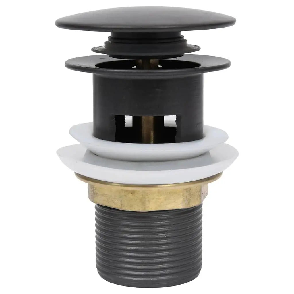 W2B VidaXL Grey 2.5x2.5x3.6\" Push Drain with Overflow Function for Kitchen and Bathroom Sinks and Basins