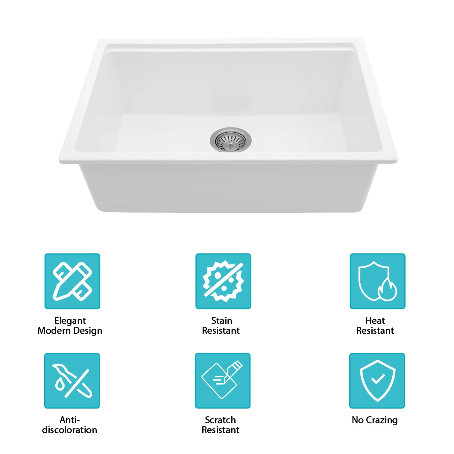Hot Sale 30inch Quartz Single Bowl Sink Granite Composite White Sink  for Kitchen