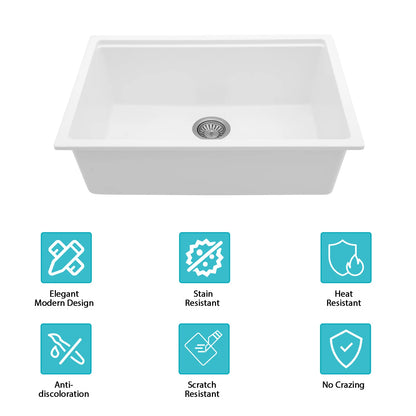 Hot Sale 30inch Quartz Single Bowl Sink Granite Composite White Sink  for Kitchen