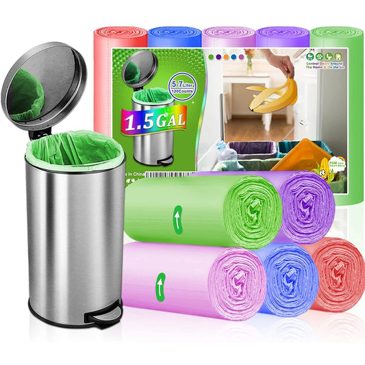 1.5 Gallon Trash Bags Small Bathroom Garbage Bags, Unscented Wastebasket Liners, Strong Kitchen Garbage Bags Colorful Bin Bags