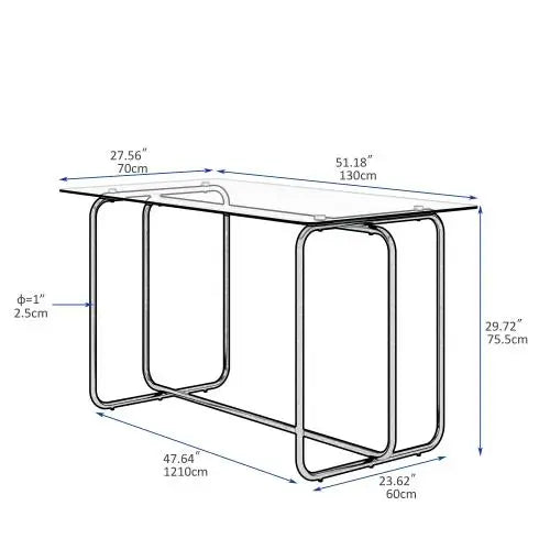 Black 1-Piece Rectangle Dining Table with Metal Frame Tempered Glass Kitchen Table Assembled Iron Dinning Table
