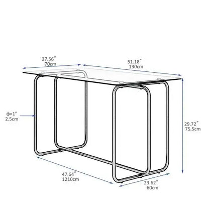 Black 1-Piece Rectangle Dining Table with Metal Frame Tempered Glass Kitchen Table Assembled Iron Dinning Table