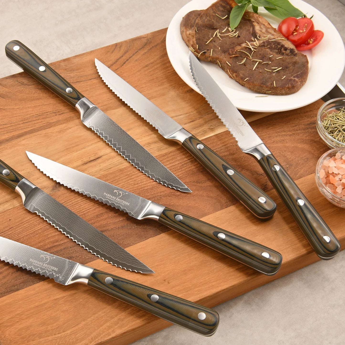 Kitchen Damascus Utility Steak Knife Set, 6-Piece Kitchen Knife Set with Bamboo Box,Non-slip G10 Ergonomic Triple Rivet Handle