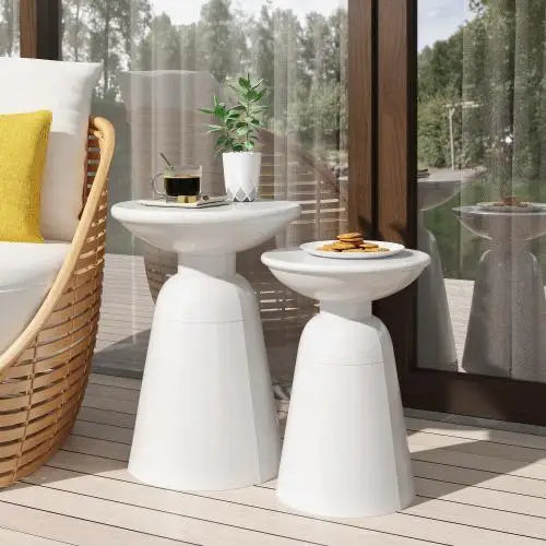 Serenita Set of 2 Black Outdoor Iron Side Tables Flared Design for Courtyard Garden Kitchen Dining Furniture
