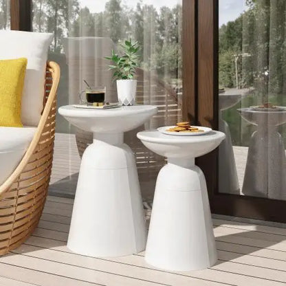 Serenita Set of 2 Black Outdoor Iron Side Tables Flared Design for Courtyard Garden Kitchen Dining Furniture