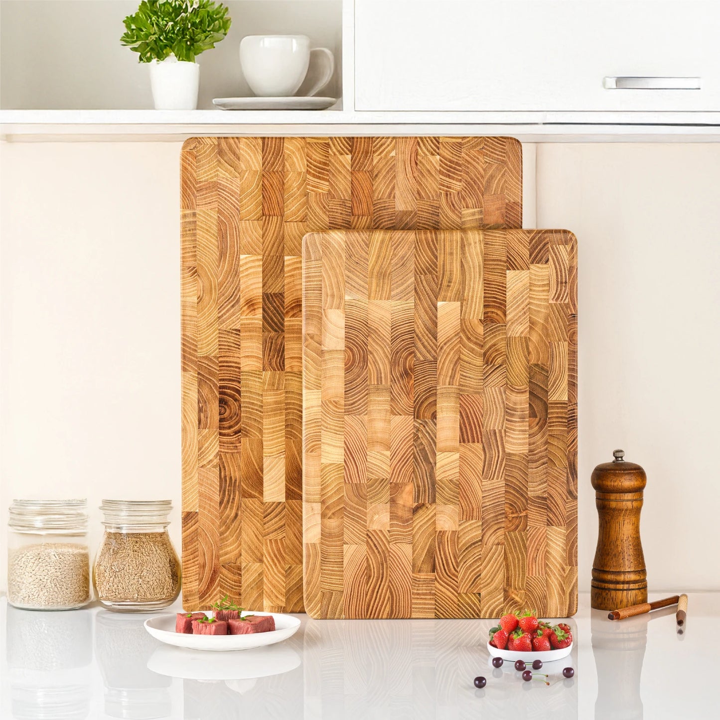 Teak Wood Cutting Boards for Kitchen, Large Size Wood Chopping Board With Hidden Handles
