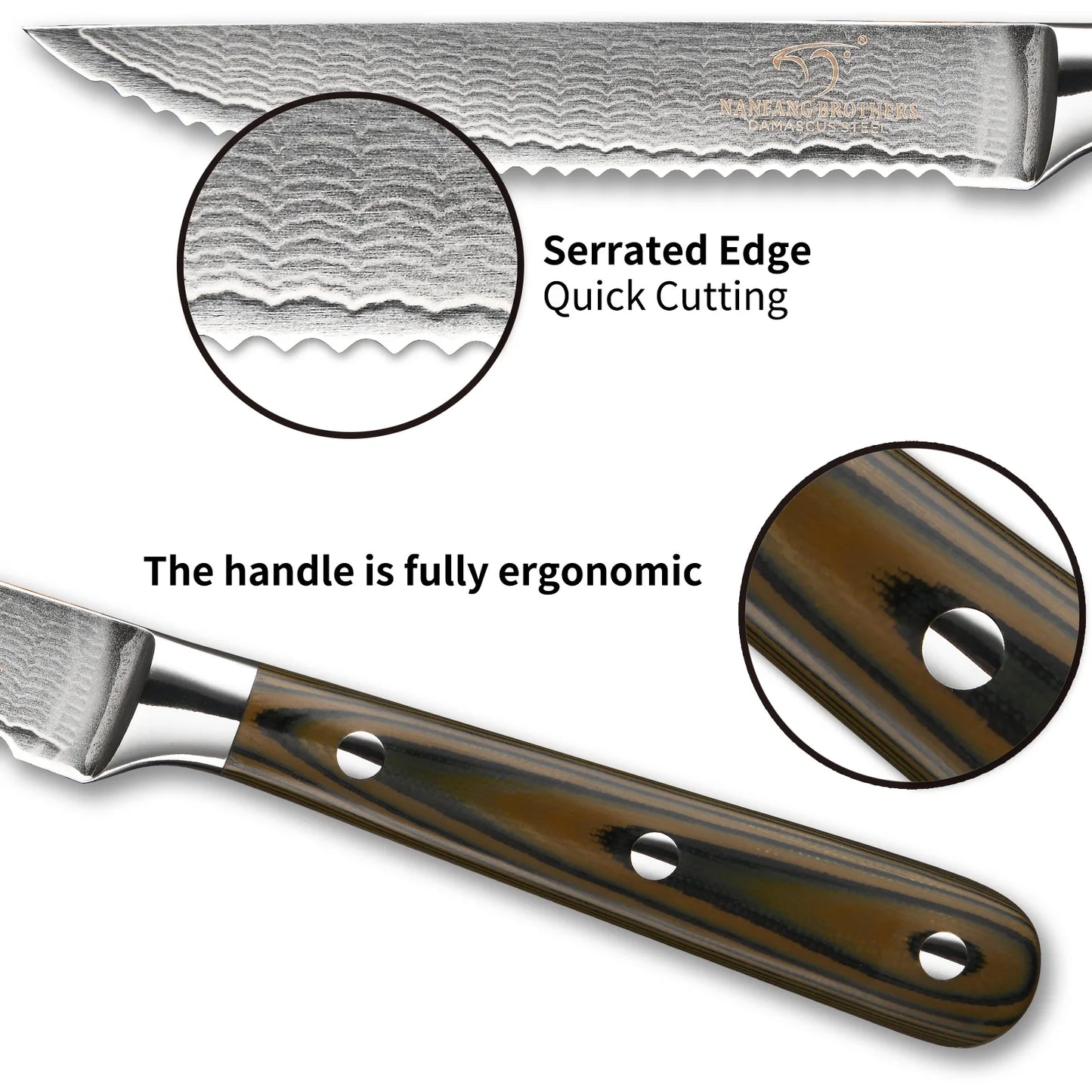 Kitchen Damascus Utility Steak Knife Set, 6-Piece Kitchen Knife Set with Bamboo Box,Non-slip G10 Ergonomic Triple Rivet Handle