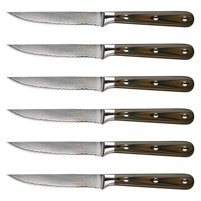 Kitchen Damascus Utility Steak Knife Set, 6-Piece Kitchen Knife Set with Bamboo Box,Non-slip G10 Ergonomic Triple Rivet Handle