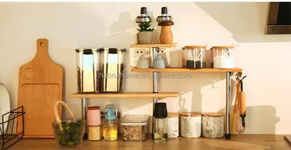Corner Shelf Bamboo Storage Spice Rack, 3 Tier Desk Bookshelf Shelves Space Saving Organizer for Kitchen, Bed Room, Office