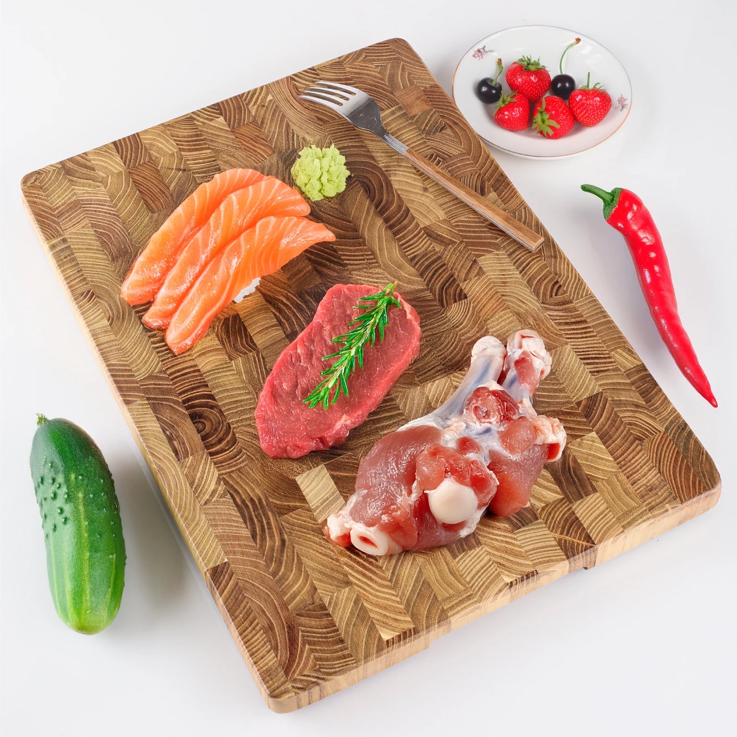 Teak Wood Cutting Boards for Kitchen, Large Size Wood Chopping Board With Hidden Handles