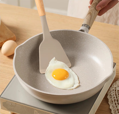 Non-Stick Silicon 12 Pcs Heat Resistant Wooden Handle Kitchen Cooking Utensils Set, Khaki Color