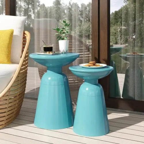 Serenita Set of 2 Black Outdoor Iron Side Tables Flared Design for Courtyard Garden Kitchen Dining Furniture