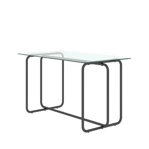 Black 1-Piece Rectangle Dining Table with Metal Frame Tempered Glass Kitchen Table Assembled Iron Dinning Table