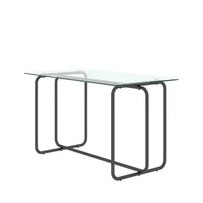 Black 1-Piece Rectangle Dining Table with Metal Frame Tempered Glass Kitchen Table Assembled Iron Dinning Table