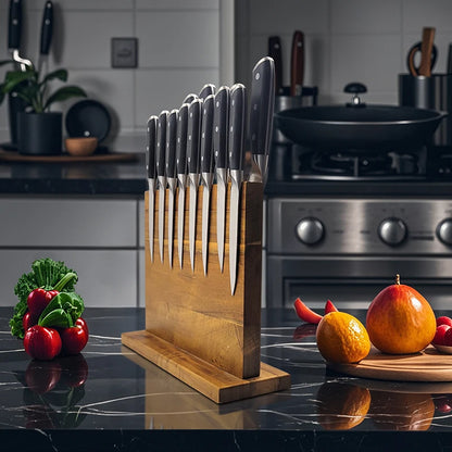 Hot-selling in Stock Double-sided Acacia Wood Magnetic Knife Holder Magnetic Knife Stand Kitchen Knife Organizer