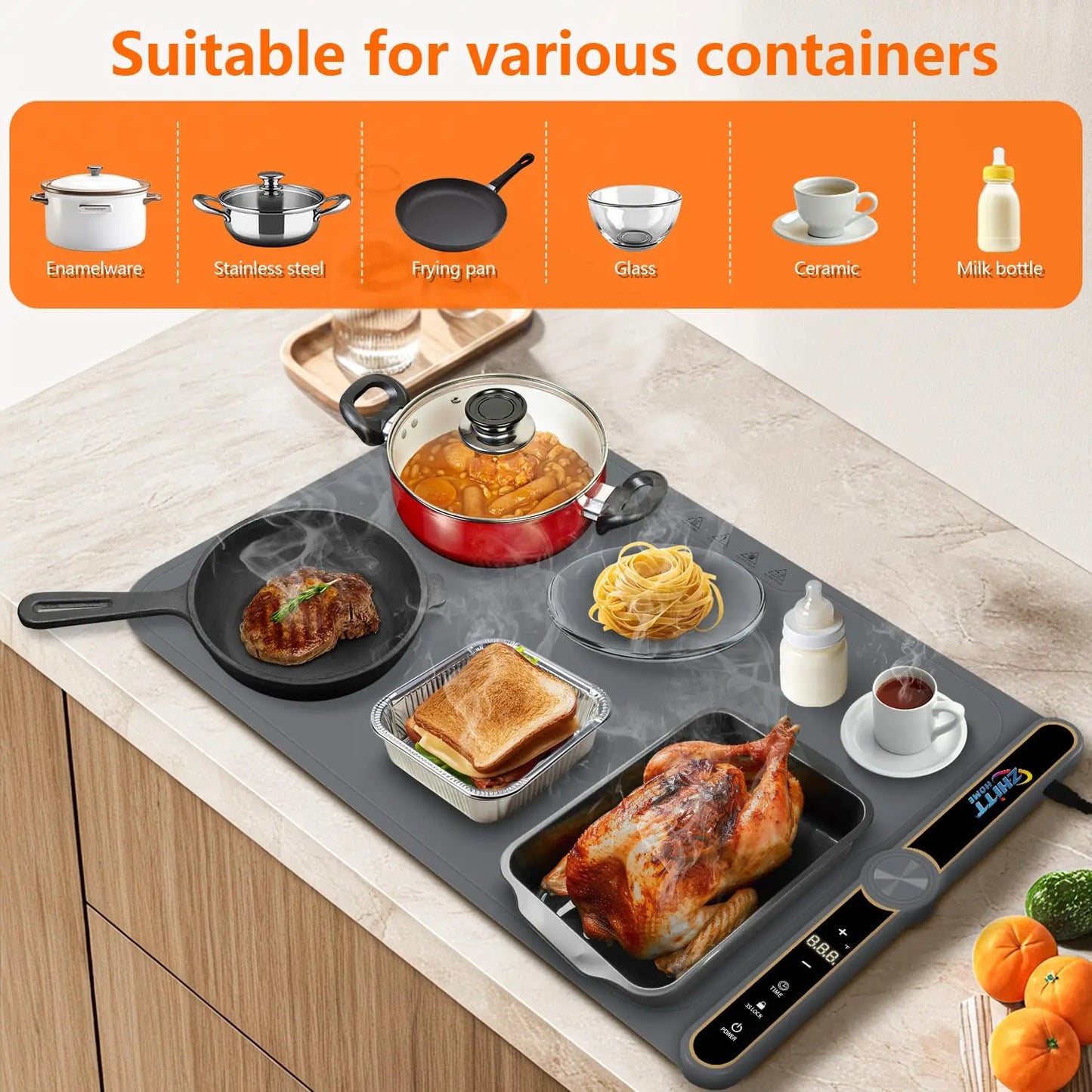 Heated Portable Eco-friendly Adjustable Temperature Fold Food Warming Tray Warm Mat for Kitchen Dining Room Desktop