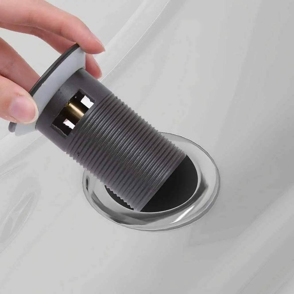 W2B VidaXL Grey 2.5x2.5x3.6\" Push Drain with Overflow Function for Kitchen and Bathroom Sinks and Basins