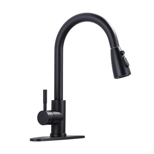 Black Kitchen Faucet with Pull Down Sprayer for Farmhouse RV Bar Camper Laundry,Lead-Free Stainless Steel Kitchen Sink Faucets