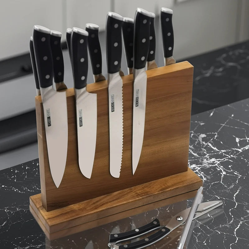 Hot-selling in Stock Double-sided Acacia Wood Magnetic Knife Holder Magnetic Knife Stand Kitchen Knife Organizer