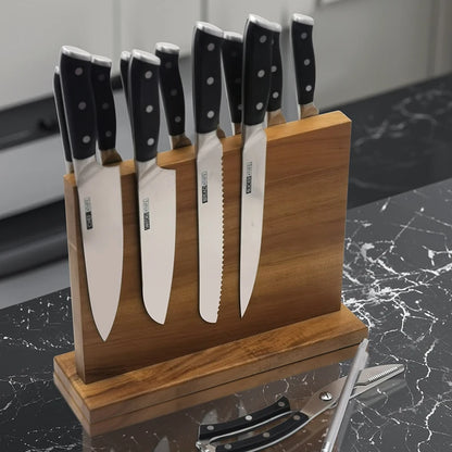 Hot-selling in Stock Double-sided Acacia Wood Magnetic Knife Holder Magnetic Knife Stand Kitchen Knife Organizer