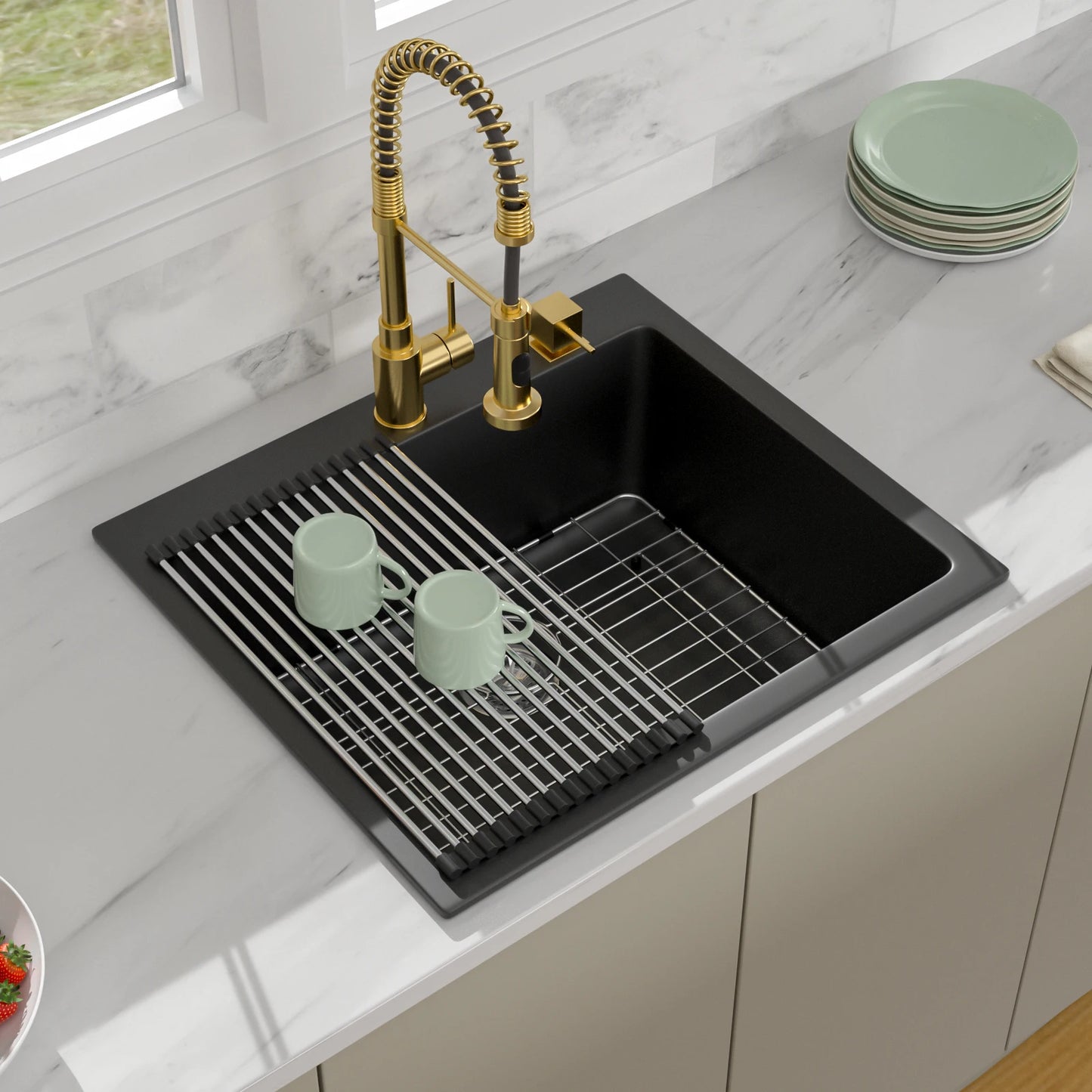 Top Mount   Anti-Rust Anti-Scratch Noise-Free Drop-in Quartz Composite Single Bowl Kitchen Sinks Small Granite Kitchen Sinks