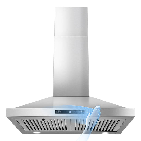 24 Inch Range Hood, Range Hood 450CFM, Wall Mount Kitchen Hood in Stainless Steel, Gesture Sensing & Touch Control 3 Speed Fan