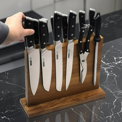 Hot-selling in Stock Double-sided Acacia Wood Magnetic Knife Holder Magnetic Knife Stand Kitchen Knife Organizer