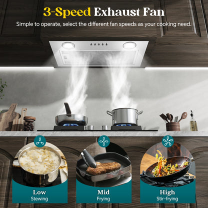Range Hood Insert 20 Inch, Built-in Kitchen Hood 600CFM, Vent Hood Insert W/Mesh Filter, Push Button Control,w/ 3 Speed Fan