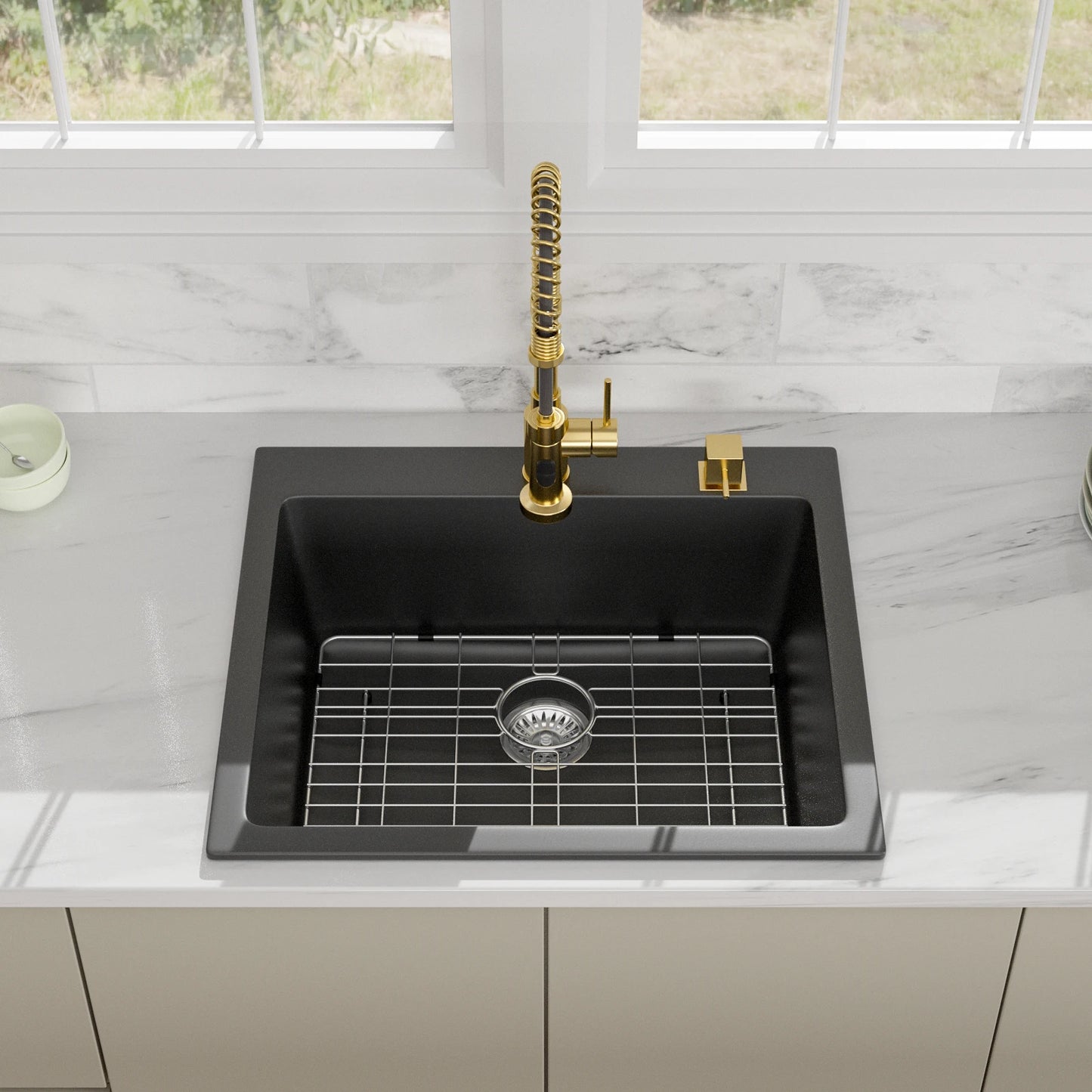 Top Mount   Anti-Rust Anti-Scratch Noise-Free Drop-in Quartz Composite Single Bowl Kitchen Sinks Small Granite Kitchen Sinks
