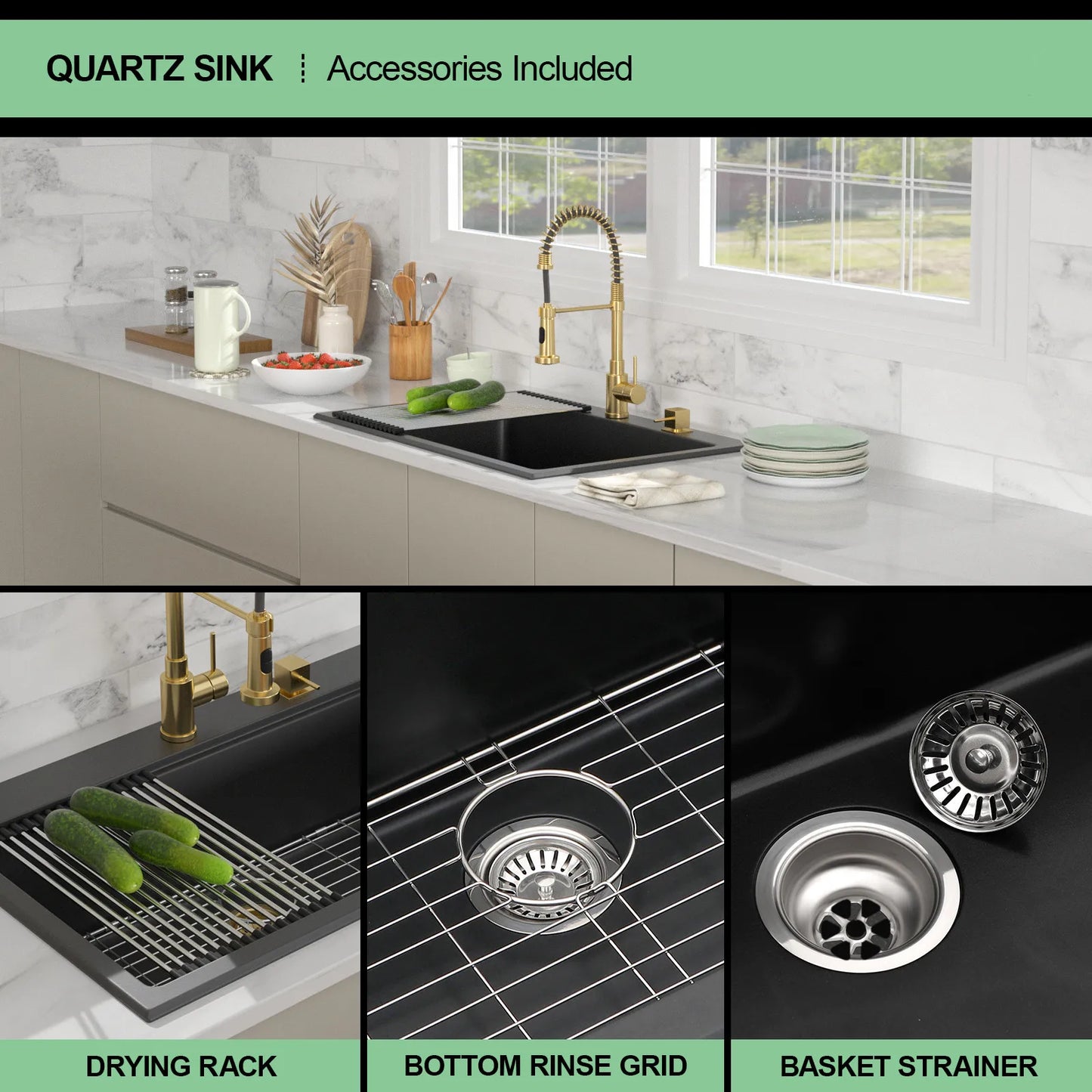 Top Mount   Anti-Rust Anti-Scratch Noise-Free Drop-in Quartz Composite Single Bowl Kitchen Sinks Small Granite Kitchen Sinks