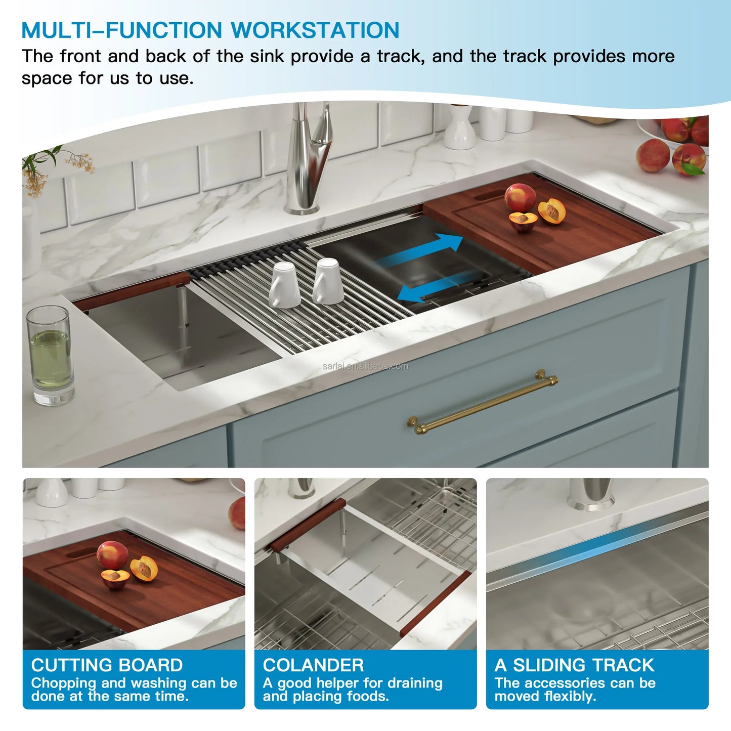 US Shipping SUS304 Material 45 Inch Undermount Stainless Steel Kitchen Sink Handmade Single Bowl