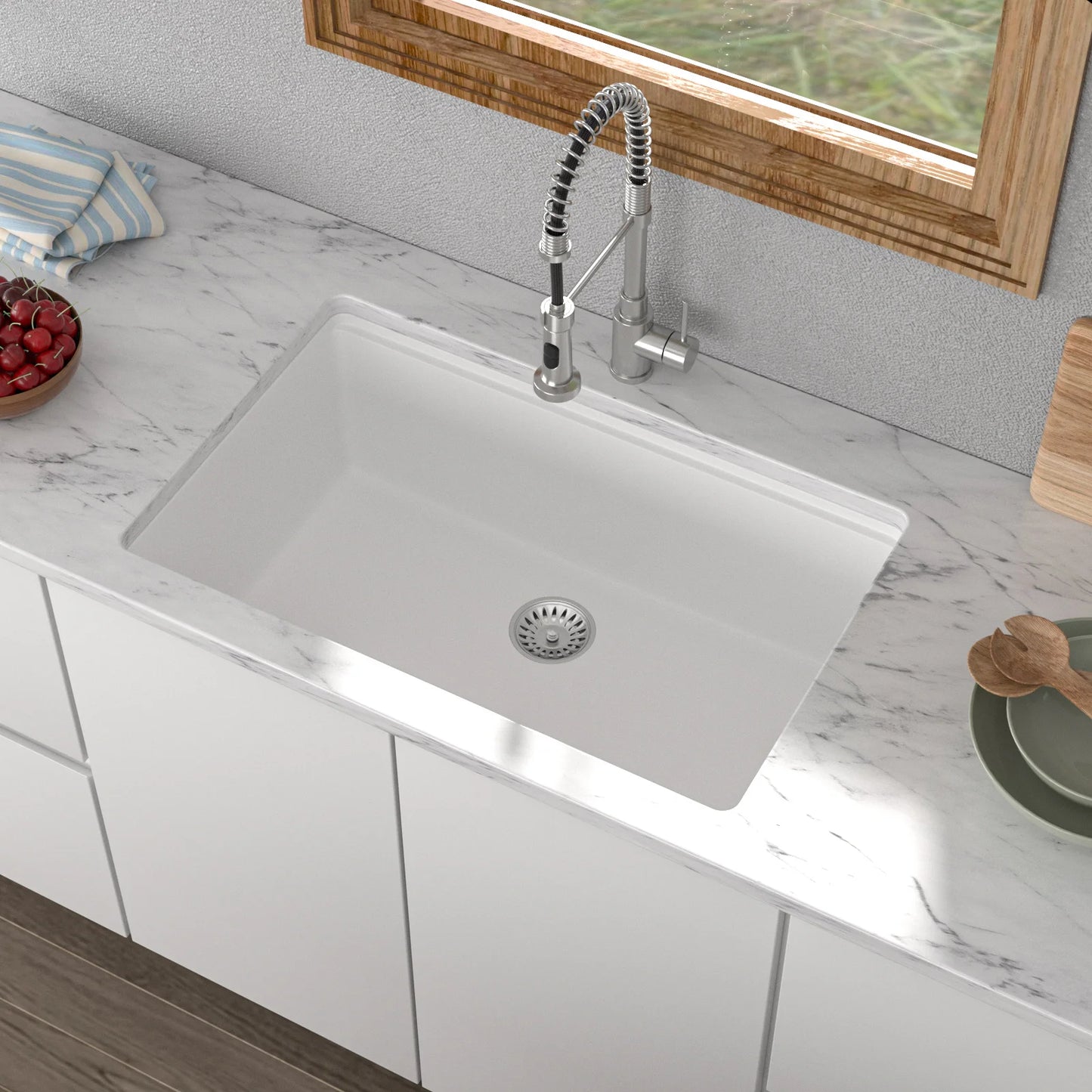 Hot Sale 30inch Quartz Single Bowl Sink Granite Composite White Sink  for Kitchen