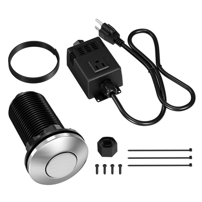 Heavy Duty Garbage Disposal Air Switch Brushed Stainless Steel Sink Top Push Button 16AWG Power Cord for Kitchen Countertop Use