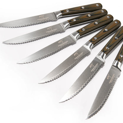Kitchen Damascus Utility Steak Knife Set, 6-Piece Kitchen Knife Set with Bamboo Box,Non-slip G10 Ergonomic Triple Rivet Handle