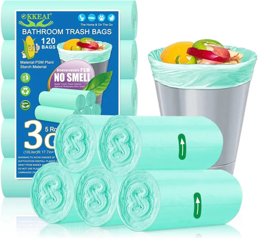 120 Count Small Trash Bags  3 Gallon/10 Liter Light Green Waste Bin Liners for Bathroom Kitchen Office, 2-4 Gal Compatible