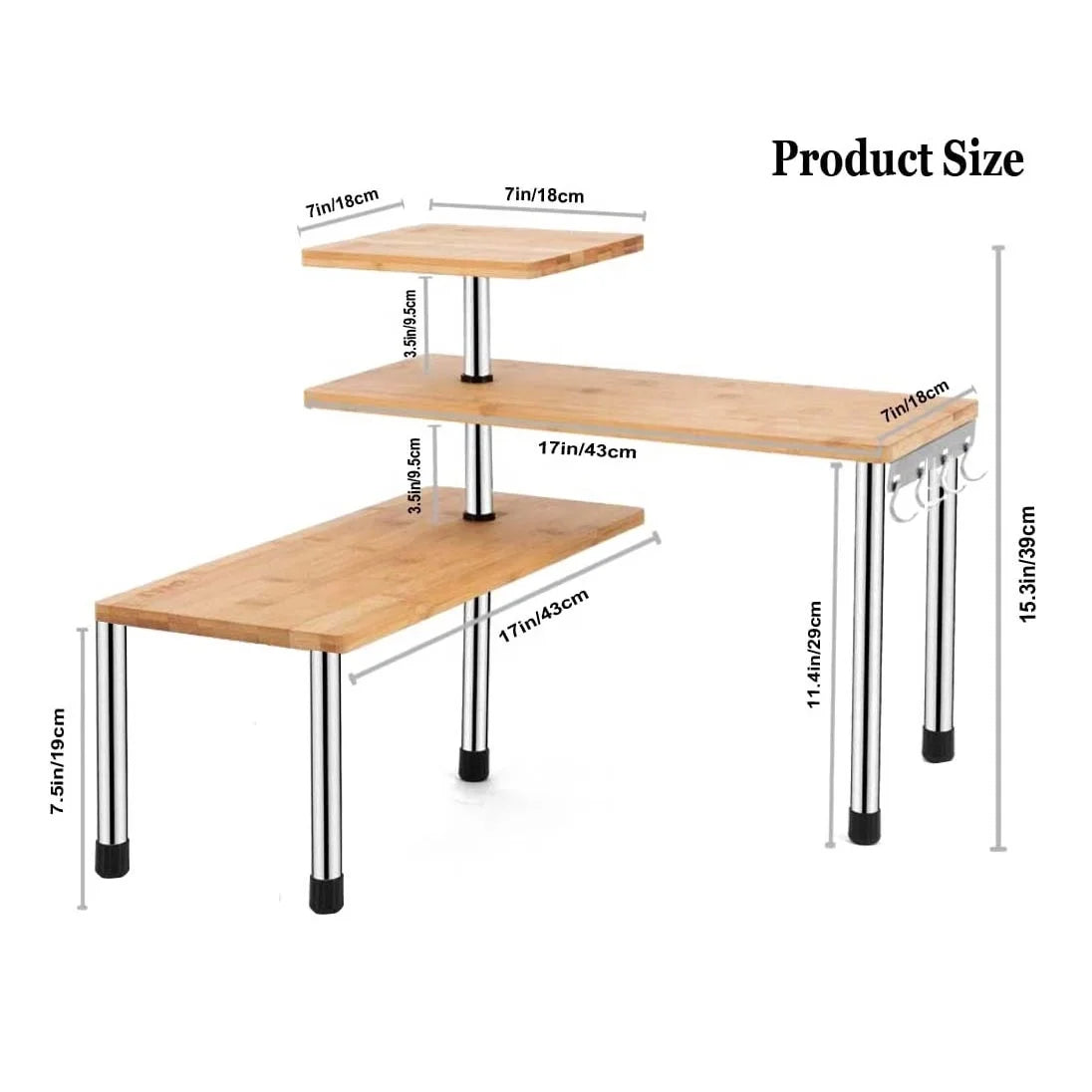 Corner Shelf Bamboo Storage Spice Rack, 3 Tier Desk Bookshelf Shelves Space Saving Organizer for Kitchen, Bed Room, Office